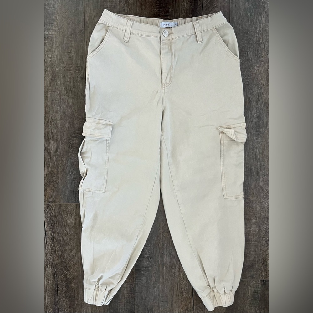 Rue 21 Khaki Cargo Pants Elastic Waist & Ankle Size XL Cotton Spandex